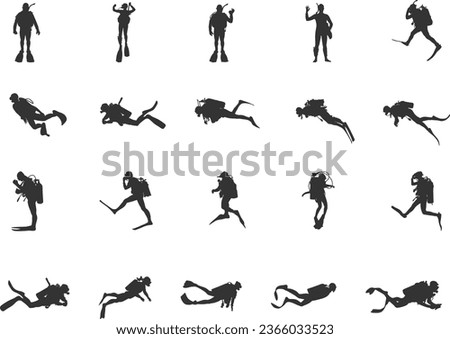 Scuba diving silhouettes, Diver silhouette,  Scuba diving vector, Scuba diver, Free diving silhouette, Scuba diving.