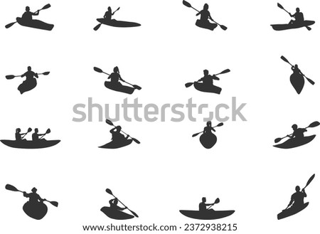 Kayak silhouettes, Canoe silhouette, Woman kayaking silhouette, Kayaking silhouette, Kayak vector set