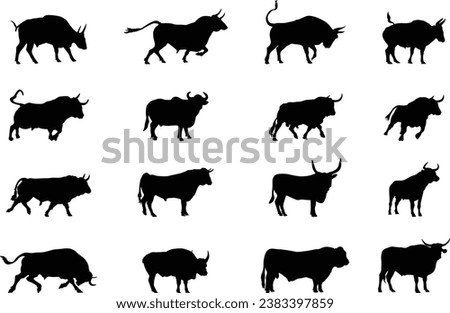 Bull silhouettes, Bull silhouette,  Bull vector illustration, Bull icon bundle.