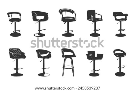 Barstool chair silhouette, Adjustable barstool silhouette, Hydraulic chair silhouette, Barstool chair vector illustration. 