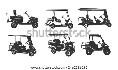 Golf cart silhouette, Golf car silhouette, Golf cart logo, Golf cart vector illustration. 
