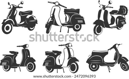 Vintage scooter silhouette, Old scooter silhouette, Vespa silhouette, Classic scooter silhouette