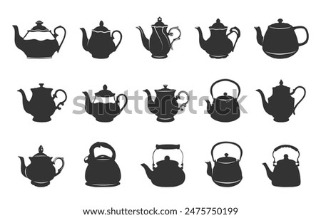 Ceramic teapot silhouette, Teapot silhouette, Decorative teapot silhouette, Coffee pot silhouettes, Ceramic teapots vector illustration