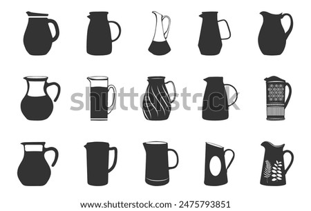 Jug silhouettes, Jug icon, Water jug silhouette, Milk jug silhouette, Pitcher silhouette