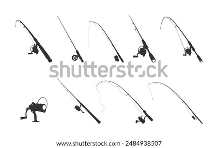 Fishing rod silhouette, Spinning rod illustration, Fishing rod bundle, Fishing rod clipart