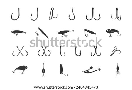 Fish hook silhouettes, Fishing hook vector, Crossed fish hooks silhouette, Fishing hook silhouettes