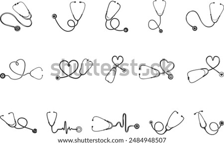 Stethoscope silhouette, Heart stethoscope silhouette, Doctor stethoscope silhouette, Nurse stethoscope silhouette