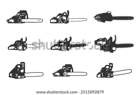 Chainsaw silhouette, Chain saw icon, Chain saw vector set, Chainsaw illustration, Chainsaw clipart.
