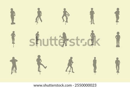 Kids playing maverick pogo stick silhouette, Pogo stick silhouette, Kids playing pogo stick silhouette,  