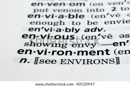The word environment in a dictionary, close up
