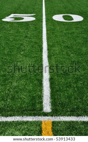 50 Yard Line on American Football Field and Sideline