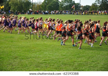 ST. PAUL, MN - SEPTEMBER 25 : The start of the Roy Griak Invitational Cross Country Meet with teams from numerous Minnesota high schools participating on September 25, 2010 in St. Paul, MN