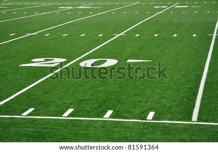 Twenty Yard Line on American Football Field with Hash Marks