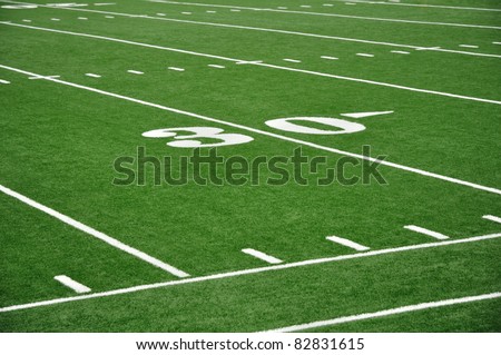 30 Yard Line on American Football Field with Hash Marks and Sideline