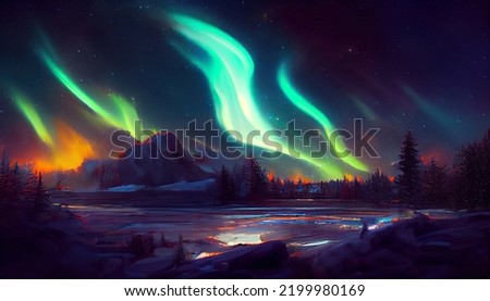 Similar – Foto Bild Polarlichter über Bäumen in der Winterlandschaft