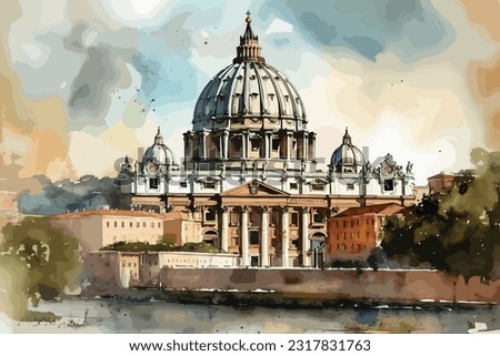 The Vatican city, Rome, Italy. watercolor vector art illustration.