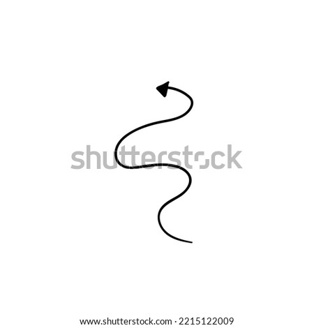 hand drawn long curved arrow pointing towards upside on white isolated background vector.