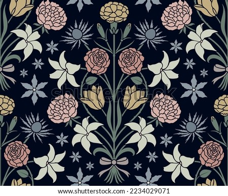 Seamless pattern with moody flowers.