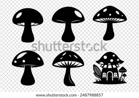 Mushroom vector illustration, Mushroom house vector art, Mushroom silhouette, Mushroom vector icon