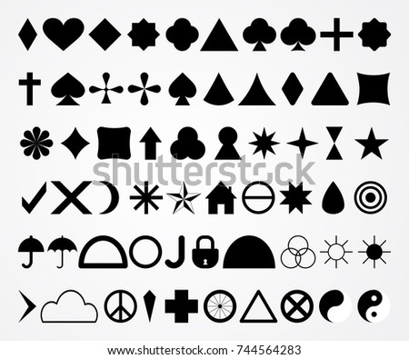 Basic geometric black shapes, vector big collection isolated on white background