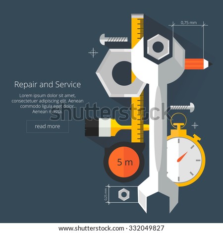 Repair and Service.Home and Mechanic renovation concept.Flat vector illustration