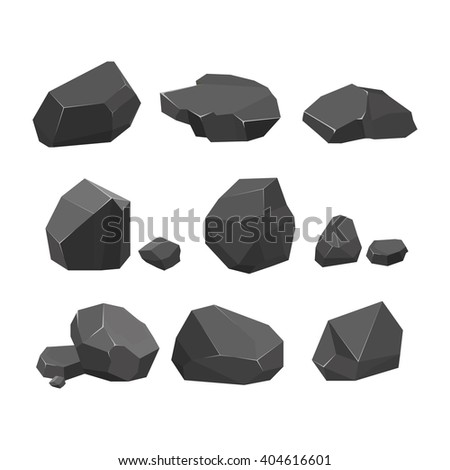 Rocks and stones. Black Rocks and stones single and rubble for game art architecture design