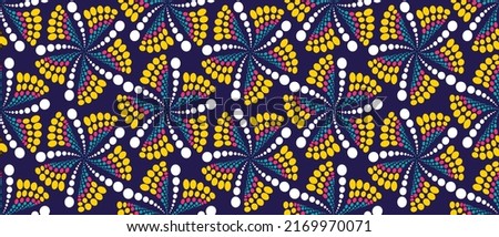 African ethnic traditional blue background pattern. seamless beautiful Kitenge, chitenge style. fashion design in colorful. Geometric circle abstract motif. Floral Ankara prints, African wax prints.