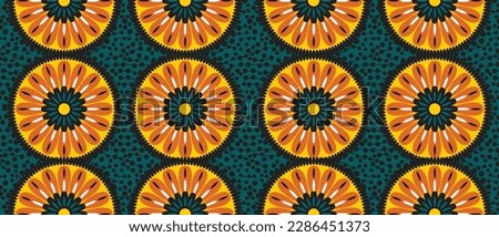 African ethnic traditional green pattern. seamless beautiful Kitenge, chitenge,Ankara style. fashion design in colorful. Geometric circle abstract motif. Floral Ankara prints, African wax prints