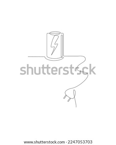 One connected line drawing.
illustration of charging the battery with plugs.
symbol in simple terms.
Vector doodle.