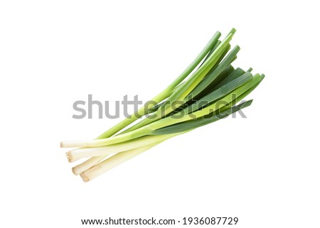 Fresh green onion or scallions or spring onion, organic vegetable tasty a bit spicies , decorate in a soup use often in asia's kitchen  with solated white background and clipping path
