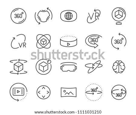 vr vector line icon set, such as 360degree, 3d, glasses, round