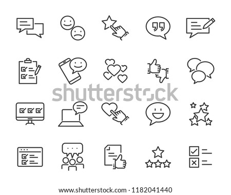 set of feedback line icons, such as, question, review, test, app