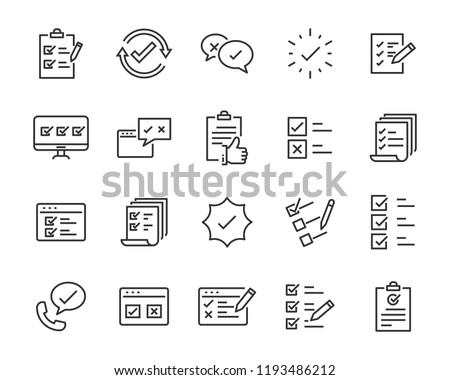 set of checkmark vector line icons, contains such as check, document and more
