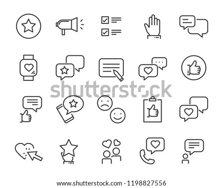 set of feedback line icons, such as, question, review, test, app