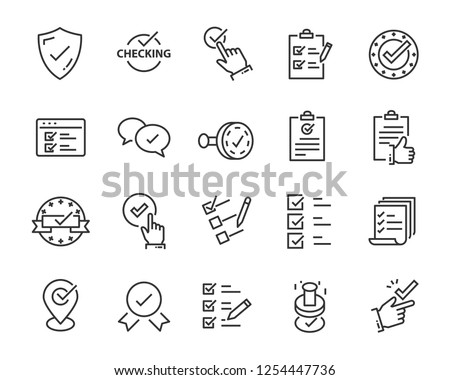 set of checkmark vector line icons, contains such as check, document and more 商業照片 © 