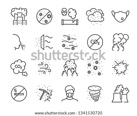 set of air pollution icons, such as dust, carbon, toxic, air filter