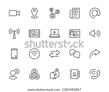 set of communication icons, such as social media, address, application