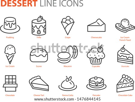 set of dessert icons, sweet, bakery, cake