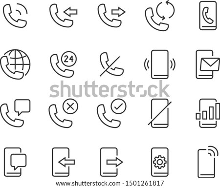 set of phone or smartphone icons, call, chat, message