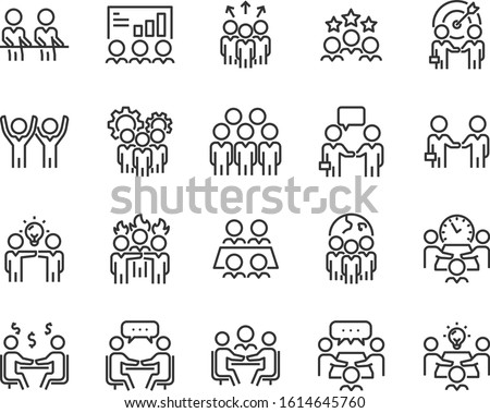 set of teamwork icons, meeting, group, working, training