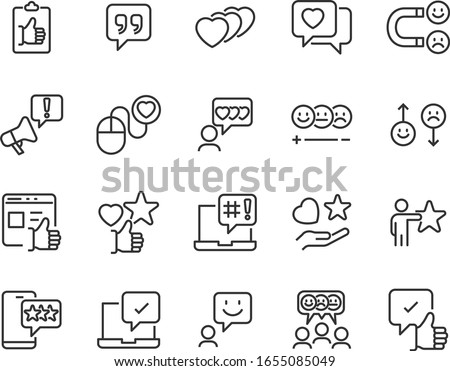 set of feedback icons, customer opinion, marketing research, review product