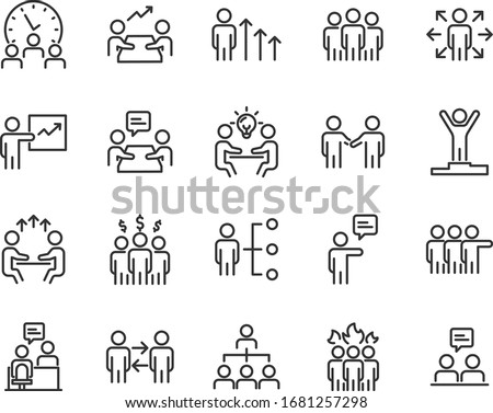 set of business icons, teamwork, working, meeting, management, people