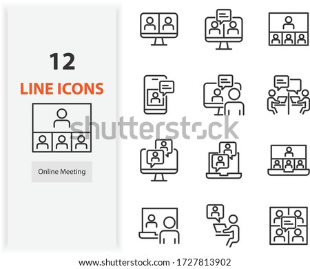 set of online meeting icons, work form home, social distancing, video conference, content creator