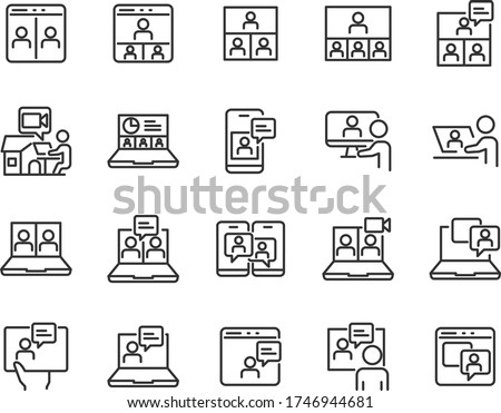 set of online meeting icons, content creator, video conference, zoom
