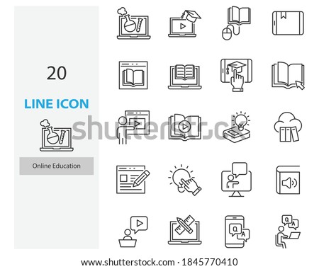 set of online education thin line icons, online study 