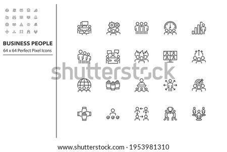 set of busines people thin line icons, meeting, teamwork