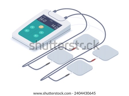 TENS (Transcutaneous Electrical Nerve Stimulation) using in physical therapy for relief pain, decrease spasm in tissue. Isolated object vector
