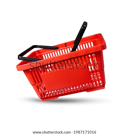 red basket shopping fly grocery supermarket white isolated  with clipping path Imagine de stoc © 
