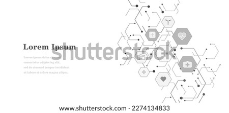 abstract black white hexagon, health care icon pattern background, scientific technology, medical concept
