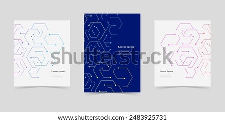 abstract set of brochure, geometric hexagon texture background, scientific technology, network concept